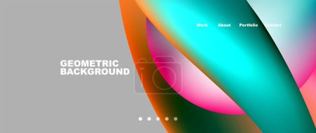 Illustration for An artistic geometric background featuring colorful lines and circles in shades of magenta and electric blue on a liquidlike gray backdrop - Royalty Free Image