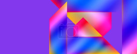Ilustración de Fondo púrpura vibrante con formas geométricas eléctricas azules y magenta, incluyendo triángulos y patrones, creando una pieza de arte simétrica colorida llena de colorido y belleza - Imagen libre de derechos