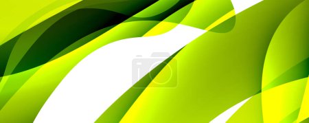 Téléchargez les illustrations : Un motif symétrique ressemblant à une vague verte et jaune créée par le gros plan des feuilles des plantes terrestres. Les accents bleus électriques ajoutent de la vitalité au design sur un fond blanc - en licence libre de droit
