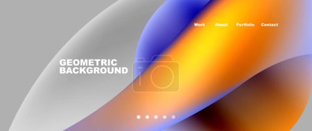 Illustration for A liquid geometric background featuring colorful waves in electric blue and sky tones on a gray backdrop. Closeup macro photography resembles an astronomical object or automotive wheel system - Royalty Free Image