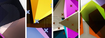 Illustration for A vibrant mix of colorful geometric shapes adorned with xs, including triangles, rectangles, and varying shades of purple and violet, creating a dynamic and artistic collage - Royalty Free Image