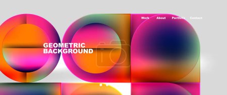 Illustration for A vibrant geometric background featuring circles and squares in shades of amber, purple, orange, violet, magenta. Inspired by automotive lighting, this design pops with colorfulness and bold shapes - Royalty Free Image