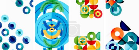 Téléchargez les illustrations : Un affichage vibrant de cercles colorés sur un fond blanc, invoquant des sentiments de créativité, d'art enfantin et d'accents bleus électriques - en licence libre de droit