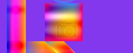 Un vibrante rectángulo púrpura con un patrón simétrico de colores azul eléctrico, magenta y violeta sobre un fondo de arco iris, creando una pantalla colorida y animada