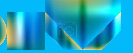 Ilustración de Imagen borrosa de un objeto colorido con tonos azules y amarillos eléctricos sobre un fondo simétrico modelado, con rectángulos y líneas paralelas - Imagen libre de derechos