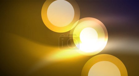 Téléchargez les illustrations : Un motif abstrait de trois cercles ambrés dans des teintes et des nuances sur un fond sombre, ressemblant à une image floue créée par l'éruption des lentilles et la chaleur des gaz - en licence libre de droit
