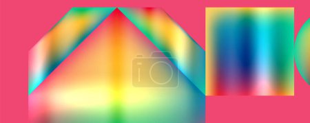 A vibrant colorfulness of tints and shades is creating a symmetrical pattern on a magenta background, featuring a triangle and rectangle in electric blue, creating a beautiful art display
