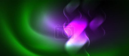 Lebendiger Wirbel aus Lila und Grün auf dunklem Hintergrund, inspiriert von den Farben eines violetten Blütenblattes und des Nachthimmels. Ein farbenfrohes Kunstwerk, das einer Gaswolke in der irdischen Pflanze ähnelt