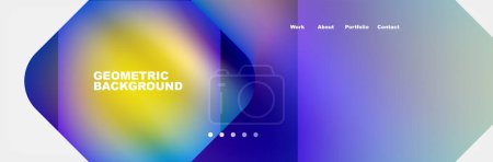 Illustration for Colorfulness in a geometric background with a gradient of blue, yellow, and purple shades. Featuring hues like electric blue, magenta, and violet creating a skyinspired pattern of circles - Royalty Free Image