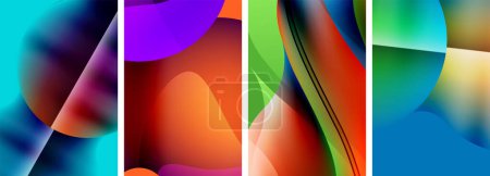 Ilustración de Un collage simétrico de pinturas abstractas de colores con tintes y tonos de naranja, magenta y azul eléctrico. Cada rectángulo muestra un patrón único cuando se ve de cerca - Imagen libre de derechos