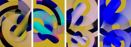 Illustration for A vibrant collage featuring a mix of rectangles, circles, and abstract patterns in tones of violet, electric blue, and magenta. A contemporary art piece full of energy and movement - Royalty Free Image