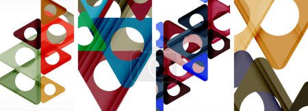Ilustración de Una colorida variedad de triángulos con cortes intrincados se asemeja a una pieza de arte moderno. Cada forma muestra simetría y patrón, creando una pintura geométrica azul eléctrico que recuerda a la bandera de EE.UU. - Imagen libre de derechos