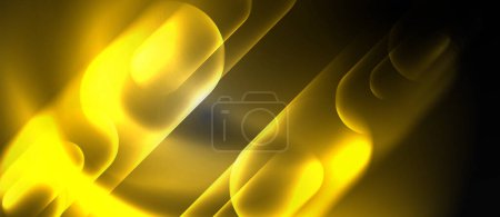 Illustration for A macro photography shot of a liquid yellow light on a black background. The electric blue font creates a striking contrast against the amber patterned circle, giving a futuristic and industrial feel - Royalty Free Image