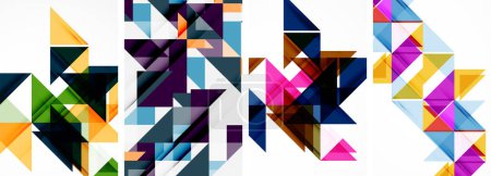 Ilustración de Una vibrante exhibición de artes creativas con triángulos y rectángulos púrpura, magenta y violeta dispuestos en un patrón simétrico sobre un fondo blanco - Imagen libre de derechos