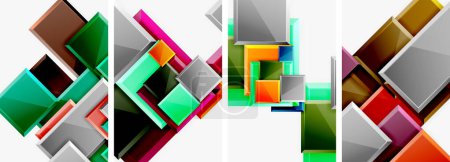 Ilustración de Una composición visualmente llamativa de cuatro vibrantes rectángulos en magenta, creando un patrón simétrico sobre un fondo blanco, que recuerda al arte moderno - Imagen libre de derechos