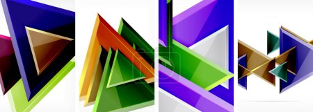 Ilustración de Un vibrante collage de coloridos triángulos en tonos de azul eléctrico y magenta sobre un fondo blanco, creando un patrón dinámico y artístico - Imagen libre de derechos