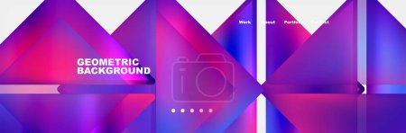 Illustration for The geometric background features a blend of purple and blue triangles, creating a symmetrical pattern on a white background. The shades of violet and magenta add depth to the design - Royalty Free Image