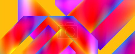 Illustration for Vibrant colorfulness with a gradient of yellow, red, purple, and electric blue creating a symmetrical pattern of pink, violet, and magenta tints and shades in a colorful abstract background - Royalty Free Image