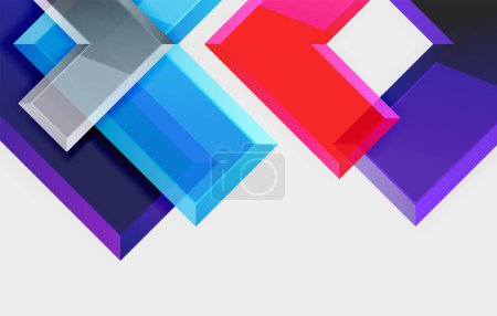 Illustration for A vibrant display of colorfulness with rectangles and triangles stacked on top of each other in shades of violet, magenta, and electric blue on a white background, creating a captivating art pattern - Royalty Free Image