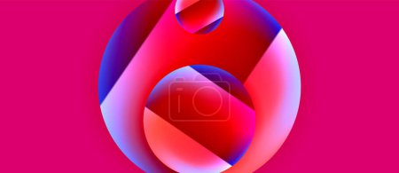 Téléchargez les illustrations : Une composition vibrante de cercles rouges, bleus et blancs ressemblant à des pétales de fleurs sur un fond rose, évoquant les couleurs d'une plante de la famille des roses - en licence libre de droit