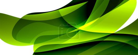 Ilustración de Un hermoso patrón de olas verdes y amarillas que se asemejan a una hoja de plátano sobre un fondo blanco, mostrando tintes y tonos de plantas terrestres y flores en una vista de primer plano - Imagen libre de derechos