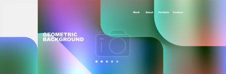 Illustration for A geometric background featuring a vibrant rainbow of colors such as electric blue and magenta. The shapes include rectangles and circles, resembling a macro photography of fluid material properties - Royalty Free Image