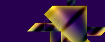 Illustration for A vibrant purple background adorned with a striking yellow triangle, creating a symmetrical layout with contrasting tints and shades of violet and electric blue. The rectangle gas a font - Royalty Free Image