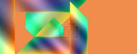 Téléchargez les illustrations : Un motif géométrique vibrant et abstrait en bleu électrique, triangles, rectangles et formes symétriques sur fond orange. Un mélange créatif de couleurs et de graphiques - en licence libre de droit