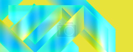 Téléchargez les illustrations : Une composition artistique avec un mélange de bleu électrique et d'aqua sur un fond géométrique avec des motifs triangulaires, créant un affichage symétrique et coloré de teintes et de nuances - en licence libre de droit