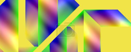 Illustration for Vibrant yellow backdrop featuring a rainbow of colors like purple, violet, magenta, and electric blue. A triangle pattern adds symmetry and a modern touch, perfect for technologythemed designs - Royalty Free Image