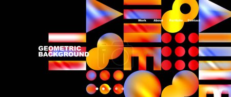 Ilustración de Un fondo geométrico vibrante con círculos y triángulos en tonos ámbar y naranja sobre un fondo negro, creando un patrón visualmente impresionante - Imagen libre de derechos
