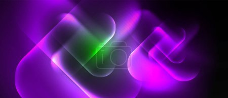 Un vibrante patrón de neón de color púrpura, magenta y azul eléctrico gira sobre un fondo negro, creando una iluminación de efecto visual visualmente impresionante