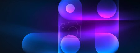 The font is displayed on a blue and purple glowing background with circles and squares, creating a fluid and electric blue visual effect lighting in violet and magenta gas