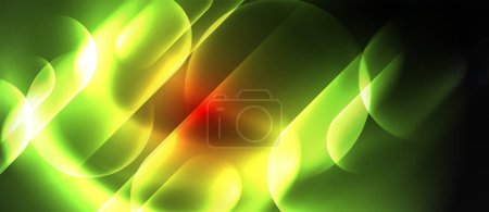 Ilustración de Una planta terrestre con un patrón de hojas simétrico aparece en una fotografía macro sobre un fondo verde y amarillo. En el centro, un círculo rojo brillante se asemeja al gas en un estilo de arte fractal - Imagen libre de derechos