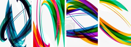 Illustration for Four vibrant swirls in electric blue and magenta create a colorful and artistic pattern on a white background. The closeup view showcases the creativity and beauty of this painting - Royalty Free Image