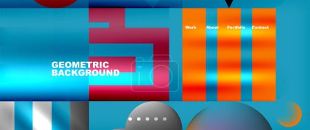 Illustration for A vibrant geometric background featuring electric blues, azures, and magentas. Circles, lines, and patterns create a colorful and dynamic material property - Royalty Free Image