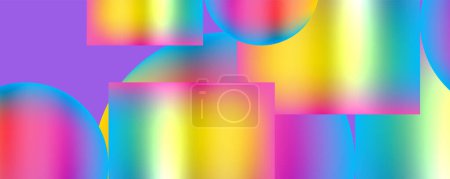 Ilustración de Fondo abstracto vibrante que muestra una colorida variedad de tonos que incluyen púrpura, magenta y azul eléctrico. Patrones simétricos y gráficos vívidos añaden a la propiedad material del diseño - Imagen libre de derechos