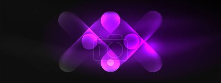 Téléchargez les illustrations : Une forme géométrique violette rayonnante se démarque sur un fond sombre, ressemblant à un pétale violet vibrant flottant dans une mer de teintes bleu électrique et magenta - en licence libre de droit