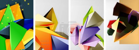Téléchargez les illustrations : Un collage créatif de formes géométriques colorées en papier origami, affichant symétrie et motifs. Une œuvre d'art visuellement attrayante sur fond blanc - en licence libre de droit