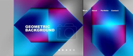 Illustration for The geometric background features a vibrant colorfulness with a gradient of purple and blue hues. The rectangles create a visual effect lighting with shades of violet, magenta, and electric blue - Royalty Free Image