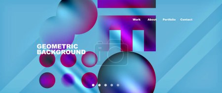 Illustration for A vibrant geometric background with circles and squares in shades of purple and violet on an electric blue backdrop. Perfect for music, entertainment, or technology designs - Royalty Free Image