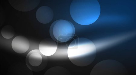 Téléchargez les illustrations : Un projecteur bleu électrique brille sur un fond de ciel sombre avec des cercles bleus et blancs, créant un motif envoûtant de teintes et de nuances. L'événement est éclairé par un effet de fusée éclairante - en licence libre de droit