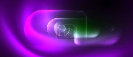 Ilustración de Un círculo líquido vibrante en tonos de púrpura y verde, que brilla sobre un fondo oscuro, creando una fascinante muestra de colorido y arte - Imagen libre de derechos