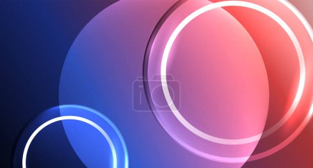 Téléchargez les illustrations : Une variété de cercles lumineux dans les nuances de violet, de magenta et de bleu électrique illuminent le fond sombre, créant un écran coloré rappelant l'éclairage automobile - en licence libre de droit