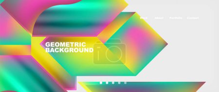 Ilustración de Un fondo geométrico con un arco iris de colores que incluye verde, magenta y azul eléctrico. El diseño incluye triángulos, rectángulos y un patrón vibrante de tintes y tonos - Imagen libre de derechos