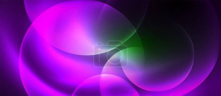 Illustration for Colorfulness explodes with a vibrant purple and green circle on a black background, creating a mesmerizing pattern that is reminiscent of electric blue gas swirling in a cosmic art piece - Royalty Free Image