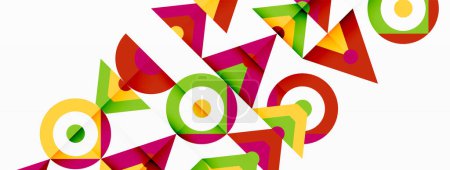 Ilustración de Una vibrante exhibición de coloridos triángulos y círculos sobre un fondo blanco que muestra colorido, arte, simetría y creatividad en las artes visuales - Imagen libre de derechos