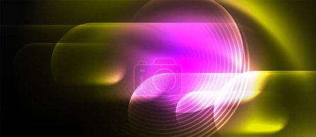 Illustration for A vivid mix of electric blue, magenta, violet, and pink create a glowing circle on a dark background resembling a colorful water ripple effect - Royalty Free Image