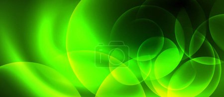 Illustration for A vibrant display of colorfulness with electric blue circles and leaf patterns on a green background, resembling terrestrial plant and grass. Symmetrical art graphics with a waterinspired design - Royalty Free Image