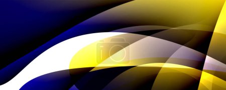 Téléchargez les illustrations : Fond abstrait avec des vagues bleues, jaunes et blanches ressemblant à des pétales de capuche natures. Inspiré par la conception de l'éclairage automobile, herbe, teintes et nuances. Un mélange d'art et de police - en licence libre de droit